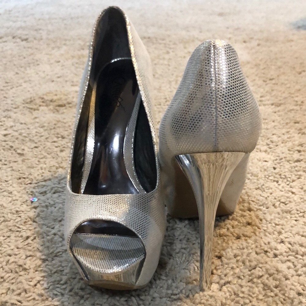 Shiny silver stiletto heels
